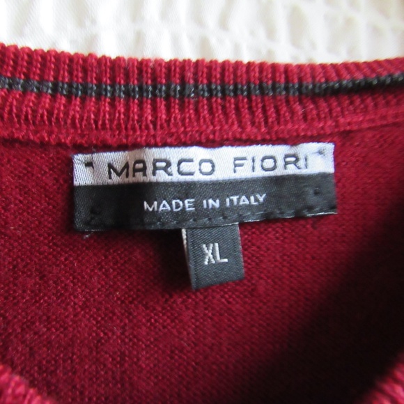 Mens XL Maroon  Sweater Red Fine Merino Wool Made in Italy Vneck Marco Fiori - Picture 2 of 8